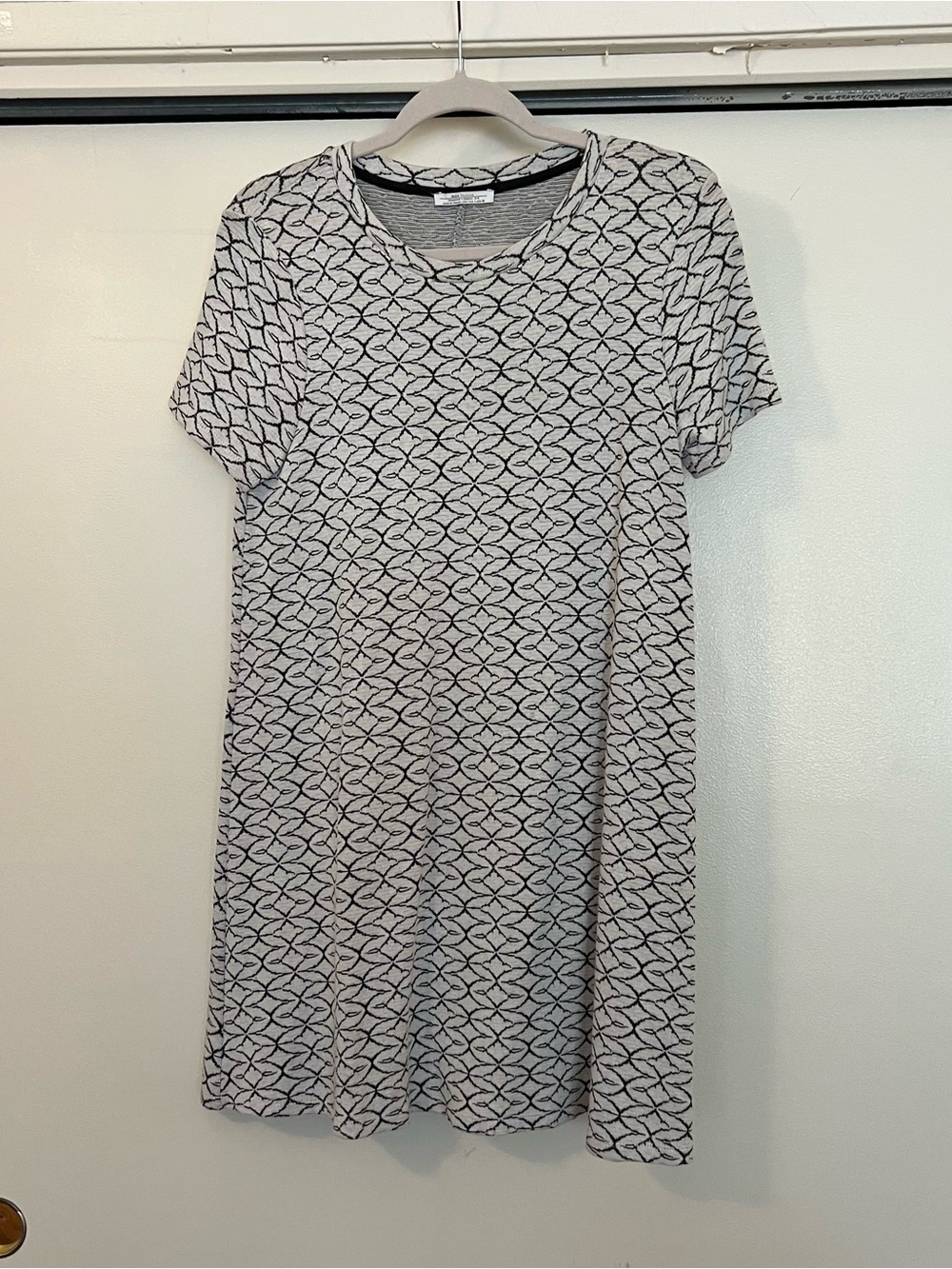 Zara Black Geometric Print Short Sleeve Dress on White